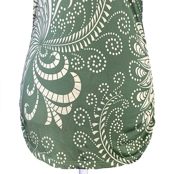 Y2K Vintage Paisley Swirl Draped Cowl Ruched Sage Green Wrap Tank Top Medium - Picture 3 of 10